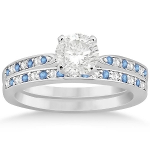Blue Topaz and Diamond Engagement Ring Set Palladium 0.55ct - All