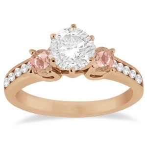 Three-stone Morganite and Diamond Engagement Ring 14k Rose Gold 0.45ct - All