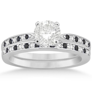 Black and White Diamond Engagement Ring Set 14k White Gold 0.55ct - All