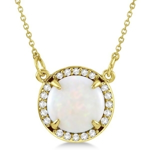 Cabochon White Opal and Diamond Necklace in 14k Yellow Gold 1.58ctw - All