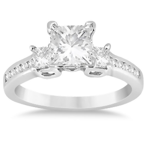Round and Princess Cut 3 Stone Diamond Engagement Ring Platinum 0.50ct - All