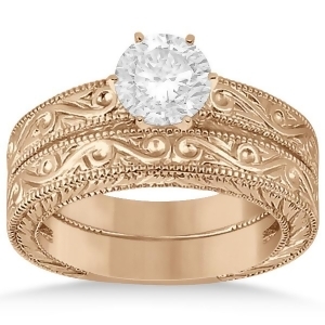 Classic Filigree Designed Solitaire Diamond Bridal Set 14K Rose Gold - All