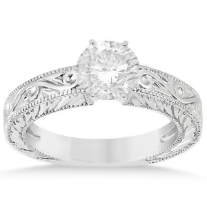 Filigree Designed Solitaire Engagement Ring Setting 14K White Gold - All