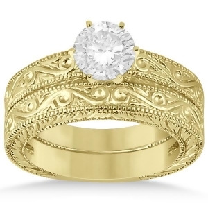 Classic Filigree Designed Solitaire Bridal Set 14K Yellow Gold - All