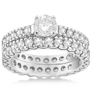 Diamond Eternity Bridal Ring Engagement Set in 18k White Gold 0.95ctw - All