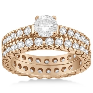 Diamond Eternity Bridal Ring Engagement Set in 14k Rose Gold 0.95ctw - All