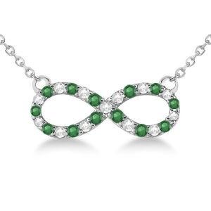 Twisted Infinity Diamond and Emerald Necklace 14k White Gold 0.50ct - All