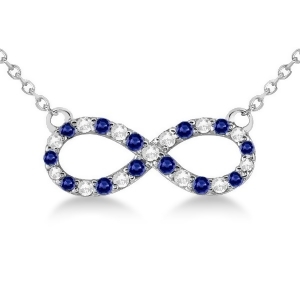 Twisted Infinity Diamond and Blue Sapphire Necklace 14k W. Gold 0.50ct - All