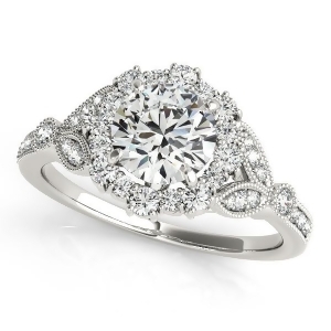 Halo Diamond Floral Engagement Ring Side Stones 14k White Gold 0.98ct - All