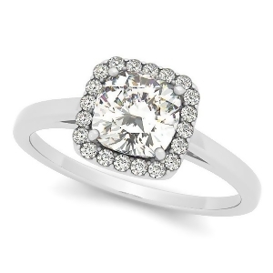 Cushion Cut Diamond Halo Engagement Ring in 14k White Gold 1.00ct - All