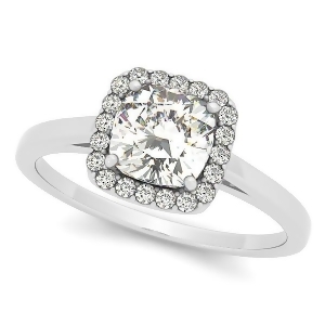 Cushion Cut Diamond Halo Engagement Ring in 14k White Gold 1.45ct - All