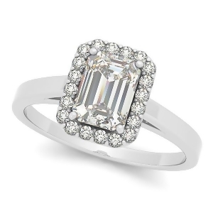 Emerald Cut Diamond Halo Engagement Ring in 14k White Gold 1.17ct - All