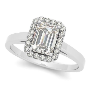 Emerald Cut Diamond Halo Engagement Ring in 14k White Gold 0.35ct - All