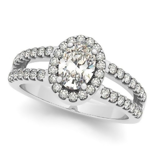 Oval Diamond Halo Engagement Ring Split Shank 14k White Gold 1.50ct - All