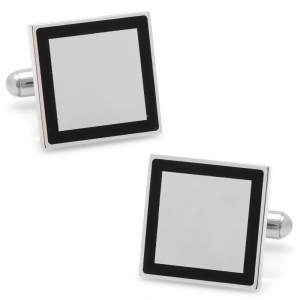 Square Framed Engravable Cufflinks Silver Plate Stainless Steel - All
