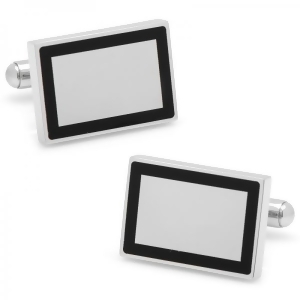 Rectangular Framed Engravable Cufflinks Silver Plate Stainless Steel - All