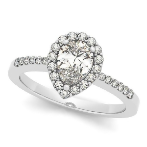 Pear Diamond Halo Engagement Ring with Accents 14k White Gold 0.90ct - All