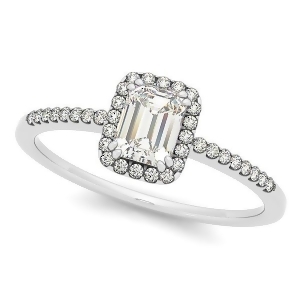 Emerald Cut Diamond Halo Engagement Ring w/ Accents 14k W. Gold 0.63ct - All
