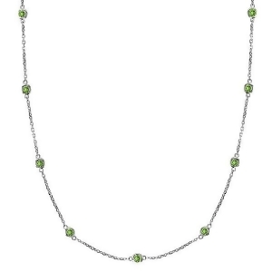Peridots Gemstones by The Yard Station Necklace 14k White Gold 1.25ct - All
