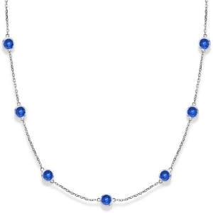 Blue Sapphires Gemstones by The Yard Necklace 14k White Gold 2.25ct - All