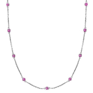 Pink Sapphires Gemstones by The Yard Necklace 14k White Gold 1.25ct - All