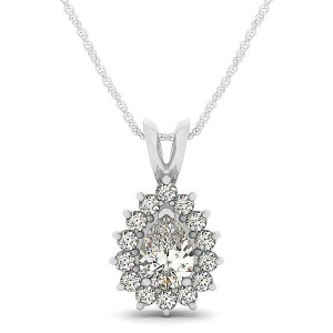 Pear-cut Diamond Halo Teardrop Pendant Necklace 14k White Gold 1.03ct - All