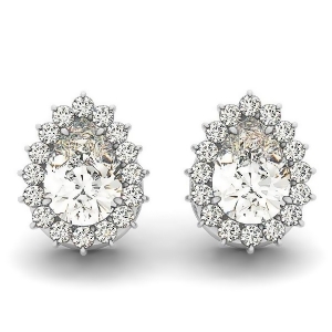 Pear Cut Diamond Teardrop Halo Stud Earrings 14k White Gold 1.05ct - All