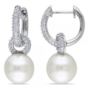 South Sea Pearl and Diamond Huggie Drop Earrings 14k. White Gold 9-9.5mm - All