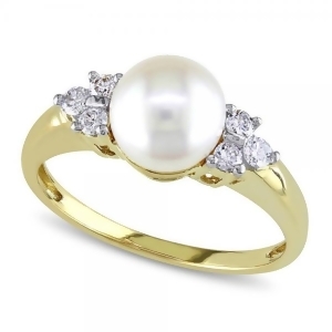 Akoya Pearl Ring w/ Diamond Accents 14k Yellow Gold 7-7.5mm - All