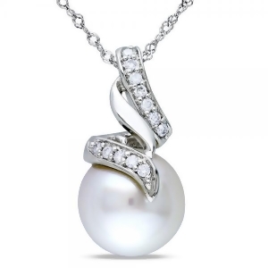 South Sea Pearl and Diamond Swirl Pendant Necklace 14k W. Gold 9.5-10mm - All