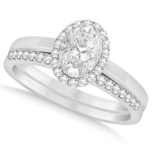 Oval Diamond Halo Engagement Bridal Ring Set 14k White Gold 0.75ct - All