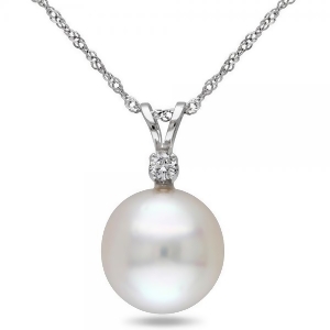Solitaire South Sea Pearl Pendant Necklace w/ diamond 14k W. Gold 10mm - All