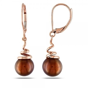 Chocolate Colored Freshwater Pearl Earrings in 14k Rose Gold 8-8.5mm - All