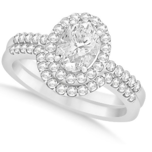 Oval Diamond Halo Semi Eternity Bridal Set in 14k White Gold 1.37ct - All