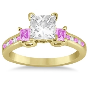 Pink Sapphire Three Stone Engagement Ring in 14k Yellow Gold 0.62ct - All