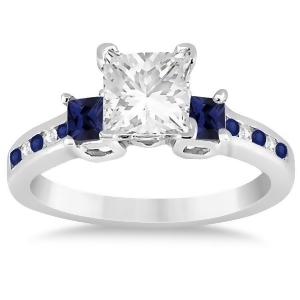 Blue Sapphire Three Stone Engagement Ring in 14k White Gold 0.62ct - All