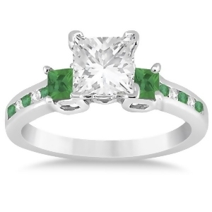 Emerald Three Stone Engagement Ring in 14k White Gold 0.62ct - All