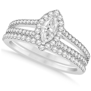 Marquise Diamond Split Shank Bridal Set Prong 14k White Gold 1.43ct - All
