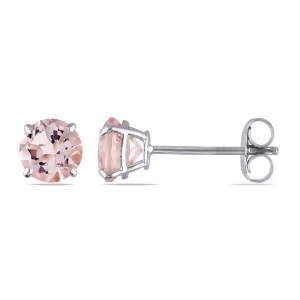Round Cut Solitaire Morganite Stud Earrings in 14k White Gold 1.00ct - All