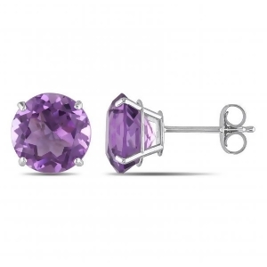 Round Cut Solitaire Amethyst Stud Earrings in 14k White Gold 3.30ct - All