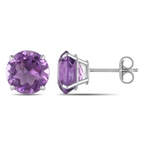 Round Cut Solitaire Amethyst Stud Earrings in 14k White Gold 3.30ct - All