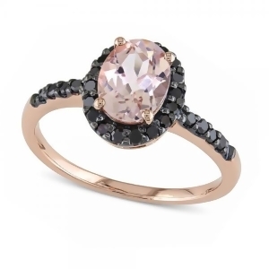 Oval Morganite and Black Diamond Halo Fashion Ring 14k Rose Gold 1.30ct - All