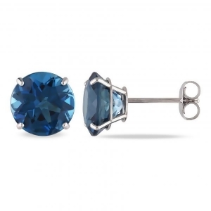 London Blue Topaz Solitaire Stud Earrings in 14k White Gold 5.00ct - All