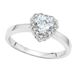 Aquamarine and Diamond Vintage Heart Promise Ring 14k White Gold 0.40ct - All