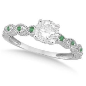Vintage Diamond and Emerald Engagement Ring 14k White Gold 1.00ct - All