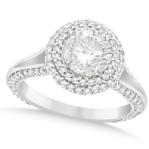 Double Halo Round Diamond Engagement Ring 14k White Gold 2.00ct - All