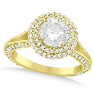 Double Halo Round Diamond Engagement Ring 14k Yellow Gold 2.00ct - All