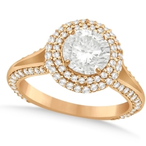 Double Halo Round Diamond Engagement Ring in 14k Rose Gold 2.00ct - All