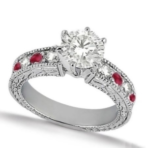 Genuine Ruby and Diamond Vintage Engagement Ring 14k White Gold 1.75ct - All