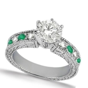 Emerald and Diamond Vintage Engagement Ring 14k White Gold 1.50ct - All